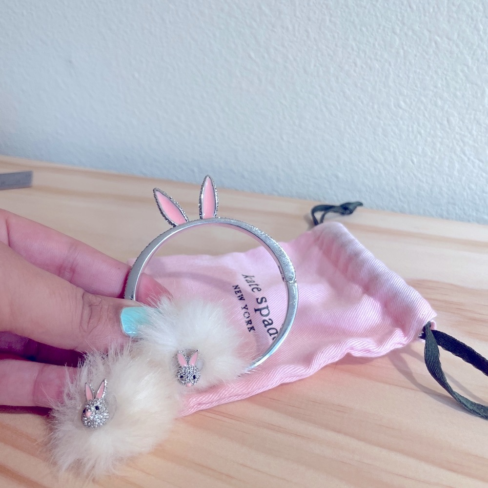 kate spade ♠️ fluffy bunny earrings & bracelet SET!